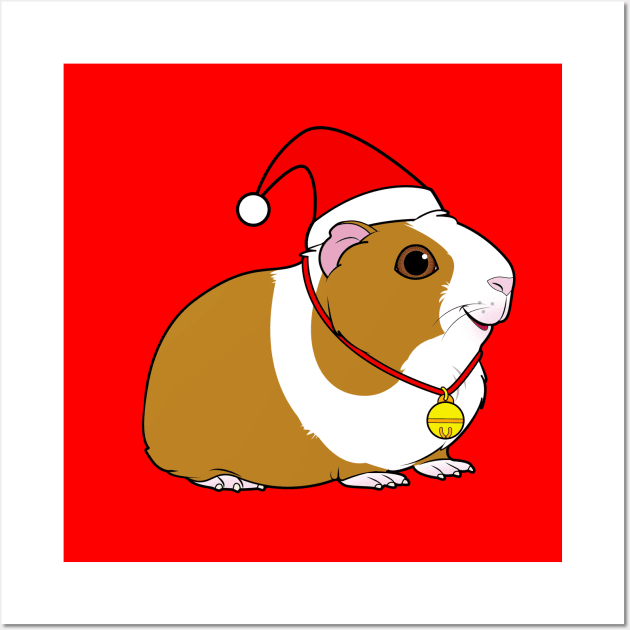 Guinea Pig in a Santa Hat at Christmas Wall Art by PenguinCornerStore